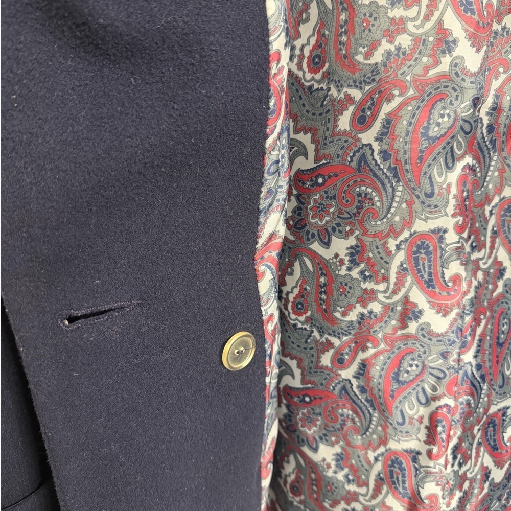 Vintage Herman Kay 80% Wool Navy Blue Double-Breasted Pea Coat w/ Paisley Lining - Picture 6 of 9